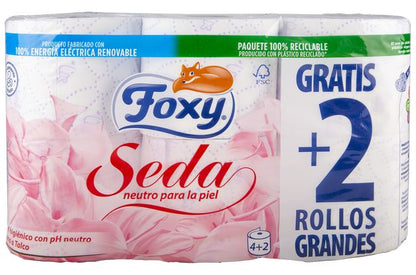 PAPEL HIGIÉNICO FOXY 4+2 ROLOS 3 FOLHAS SEDA