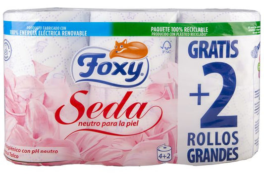PAPEL HIGIÉNICO FOXY 4+2 ROLOS 3 FOLHAS SEDA