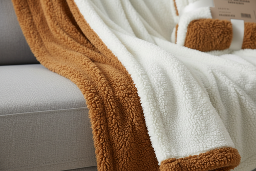 Manta Borrego Castanho e Branco - Close-up